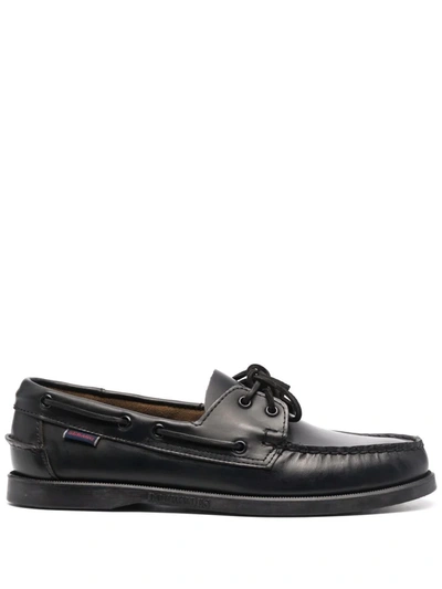 Shop Sebago Lace-up Leather Boat Shoes In Black