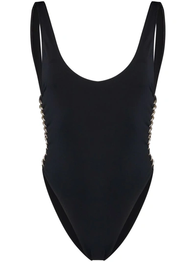 Shop Stella Mccartney Iconic Chain High-leg Swimsuit In Black
