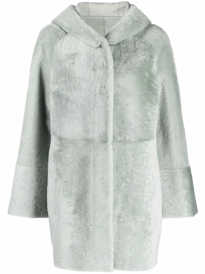 Shop Drome Sheepskin Hooded Coat In Grey