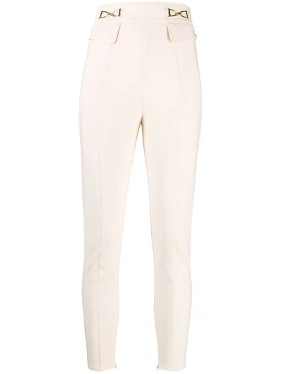 Shop Elisabetta Franchi Horsebit-detail High-waist Trousers In Neutrals