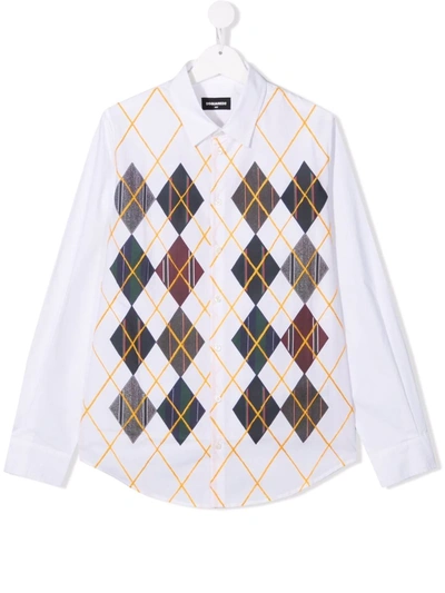Shop Dsquared2 Teen Abstract Diamond-pattern Shirt In White