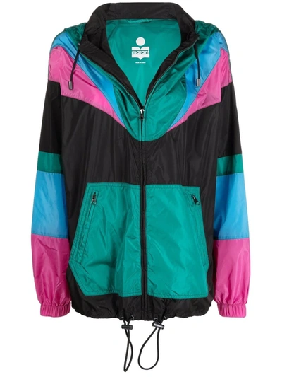 Shop Isabel Marant Colour-block Hooded Rain Jacket In Black