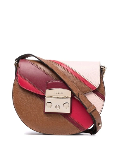 Shop Furla Metropolis Striped Shoulder Bag In Brown