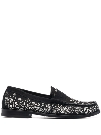 Shop Rhude Bandana-print Raw-cut Loafers In Black