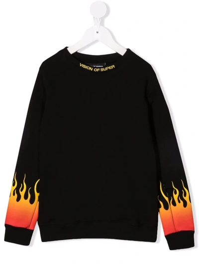 Vision Of Super Teen Logo Flame Print Sweatshirt In Black
