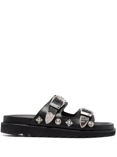Shop Toga Virilis Stud-embellished Leather Sandals In Black