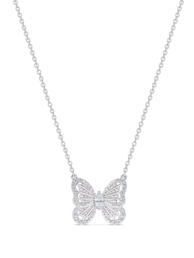 Shop De Beers Jewellers 18kt White Gold Portraits Of Nature Butterfly Diamond Pendant Necklace In Silver