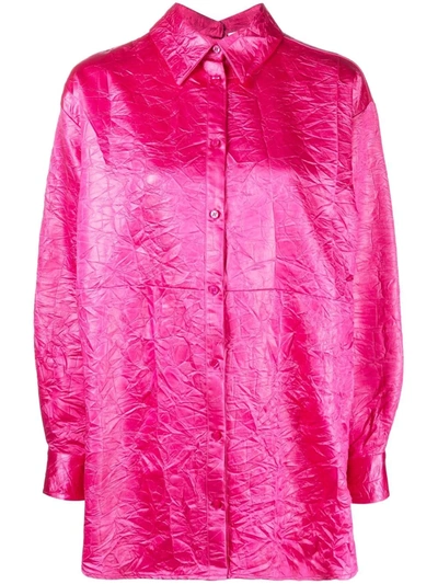 Shop Msgm Crinkled-effect Oversized Shirt In Pink