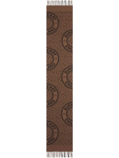 Shop Burberry Reversible Check And Monogram Scarf In Brown