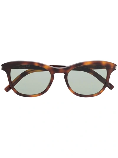 Shop Saint Laurent Tortoiseshell-effect Round-frame Sunglasses In Brown
