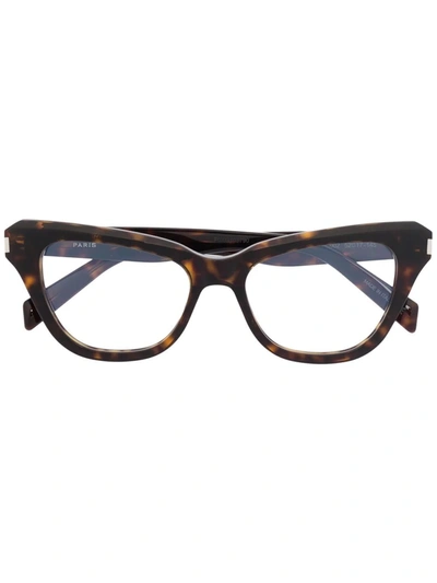 Shop Saint Laurent Tortoiseshell-effect Cat Eye-frame Glasses In Brown