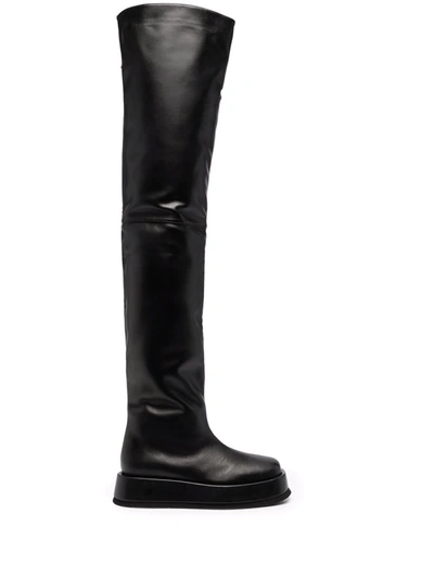 Shop Gia Borghini Rosie Leather Thigh-high Boots In Black