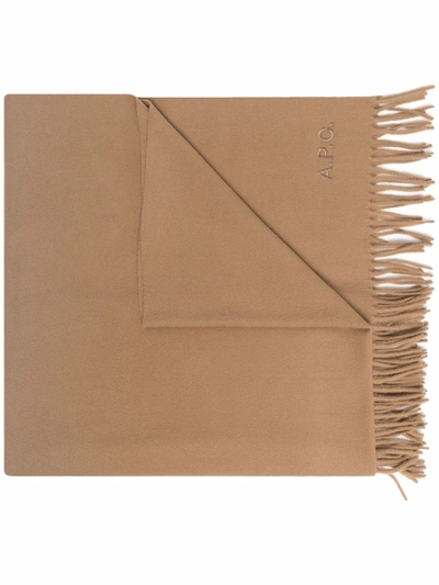 Shop Apc Fringe-hem Scarf In Brown