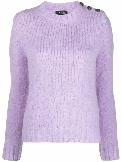 Shop Apc Side-button Knitted Jumper In Purple
