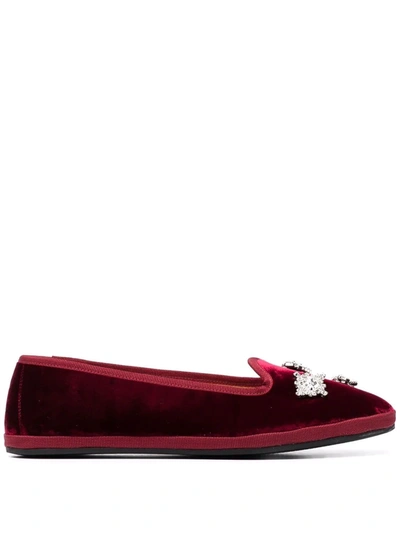 Shop Giannico Crystal-embellished Velvet Ballerina Shoes In Red