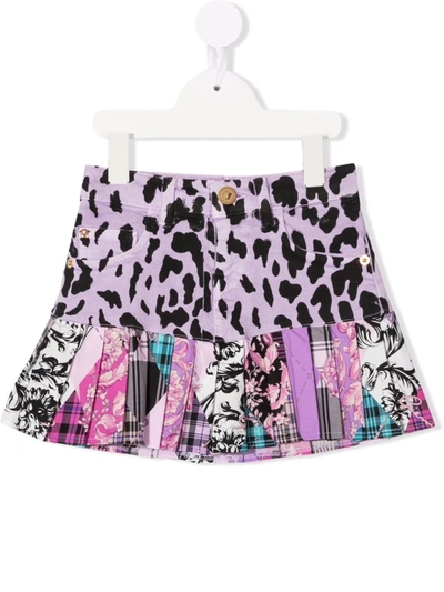 Shop Versace Leopard-print Patchwork Mini Skirt In Purple