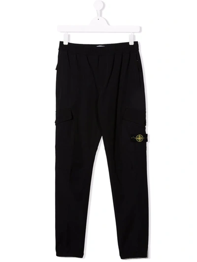 Shop Stone Island Junior Teen Compass-patch Cargo Trousers In Black