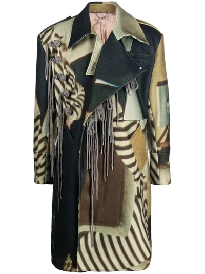 Shop Charles Jeffrey Loverboy Photographic-print Fringed Coat In Green