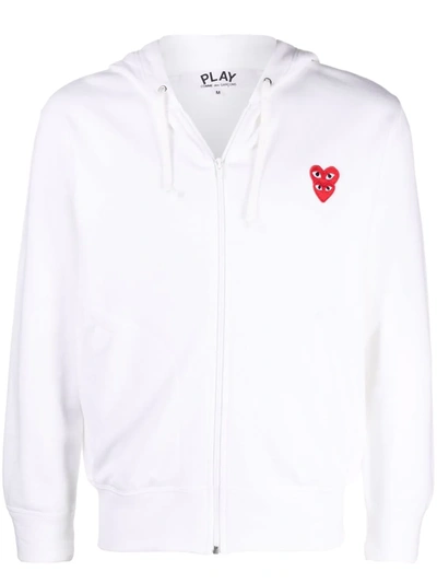 Shop Comme Des Garçons Play Double-heart Zipped Hoodie In White