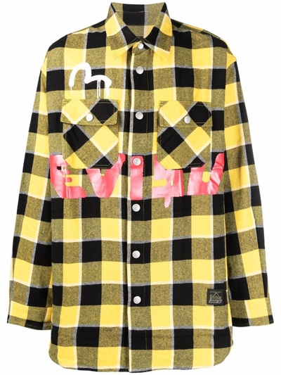 Shop Evisu X Sfera Ebbasta Check-print Cotton Shirt In Yellow