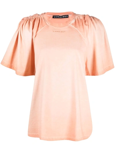 Y/project Orange Ruched Shoulder T-shirt | ModeSens