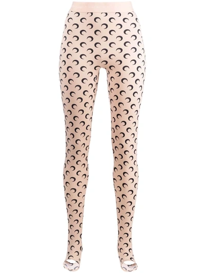 Marine Serre Moon Printed Jersey Stirrup Leggings In Neutrals