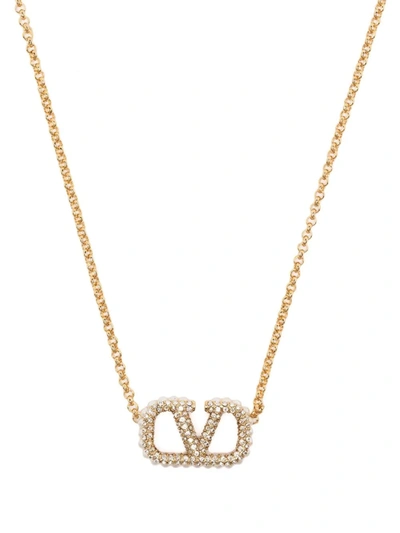 Shop Valentino Vlogo Crystal-embellished Necklace In Gold