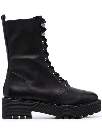 Shop Michael Michael Kors Bryce Leather Platform Combat Boots In Black