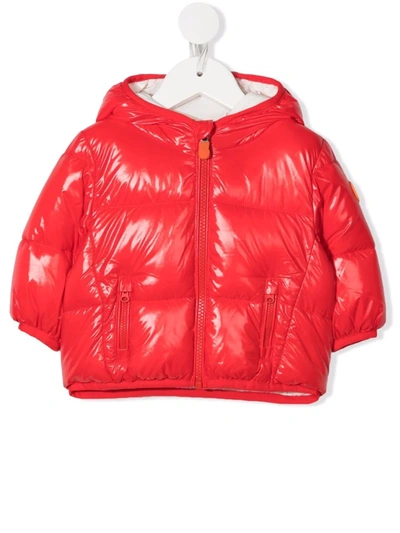 Save The Duck Red Jacket For Baby Boy With Iconic Patch In Red