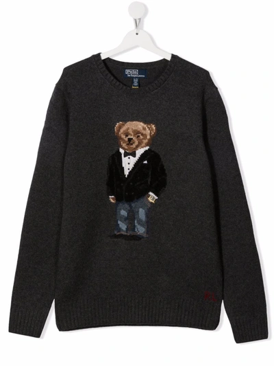Shop Ralph Lauren Teddy Bear Jumper In Grey