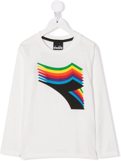 Shop Diadora Junior Multicolour Logo T-shirt In White