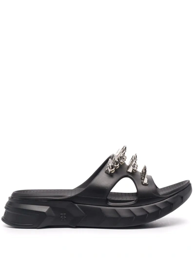 Shop Givenchy Silver-studded Chunky Sliders In Black