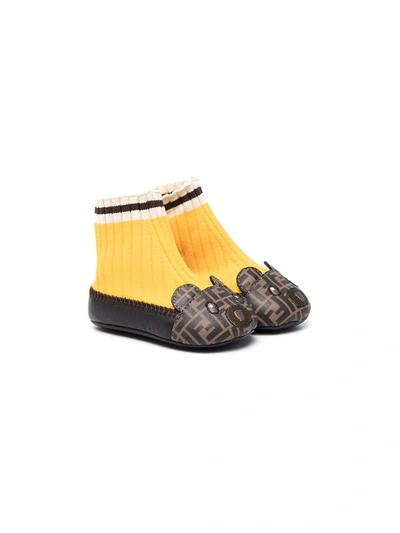 Shop Fendi Ff-print Pre-walkers In Yellow