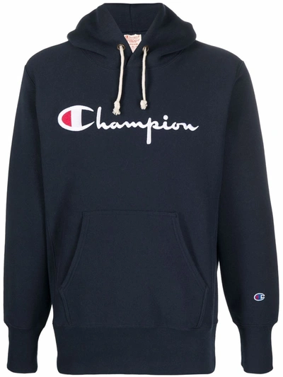 Shop Champion Embroidered-logo Hoodie In Blue