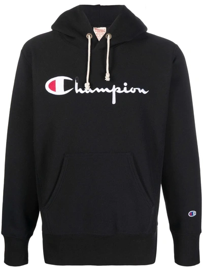 Shop Champion Embroidered-logo Hoodie In Black