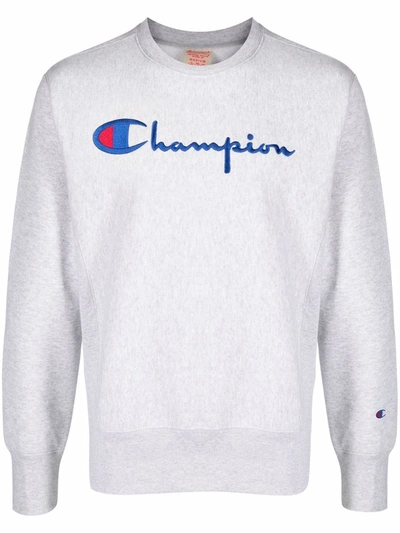 Shop Champion Embroidered-logo Sweatshirt In Grey