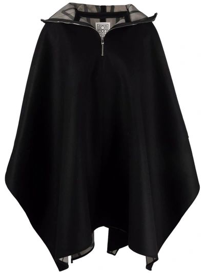 Shop Totême Monogram-print Hooded Cape In Black