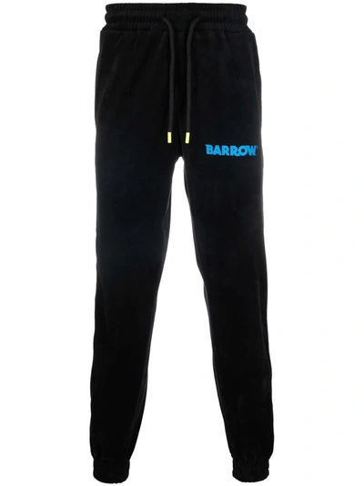 Shop Barrow Logo-print Velvet Track Pants In Black