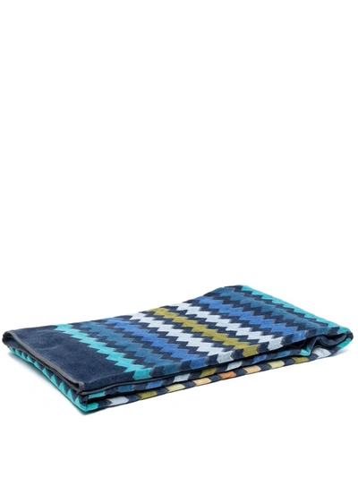Shop Missoni Zigzag-print Cotton Towel In Blue