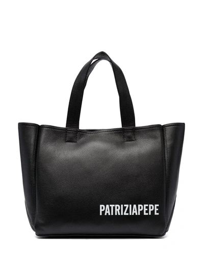Shop Patrizia Pepe Logo-print Tote Bag In Black
