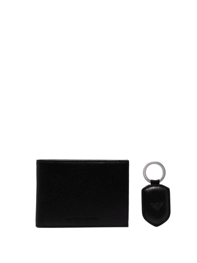 Shop Emporio Armani Folded Leather Wallet And Tag In Black