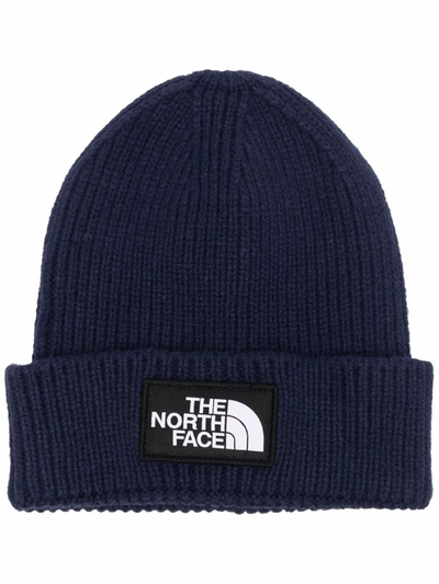 Shop The North Face Logo-patch Ribbed-knit Beanie In Blue