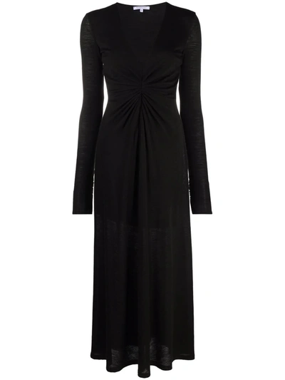 Shop Patrizia Pepe Twist-detail V-neck Dress In Black