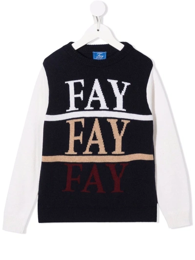 Shop Fay Intarsia-knit Panelled Jumper In Blue
