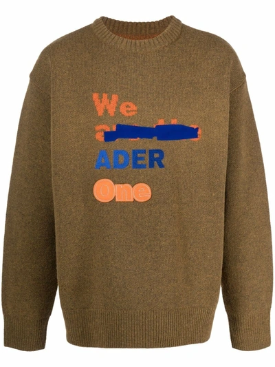 Ader Error Khaki Knit Logo Crewneck Sweater | ModeSens