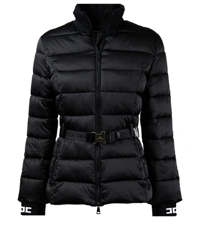 Shop Elisabetta Franchi Black Padded Coat With Belt