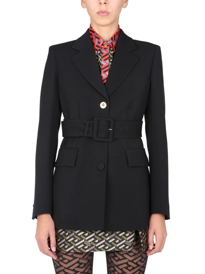 Versace Single-breasted Wool Blazer In Black