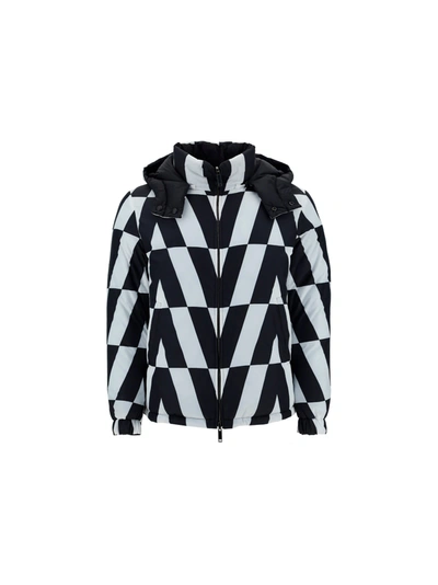 Shop Valentino Down Jacket In St. V Optical Avorio/nero