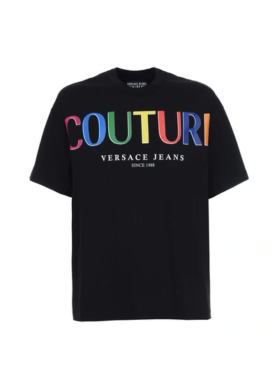 Shop Versace Jeans Couture T-shirt Colorful Center Logo In Nero