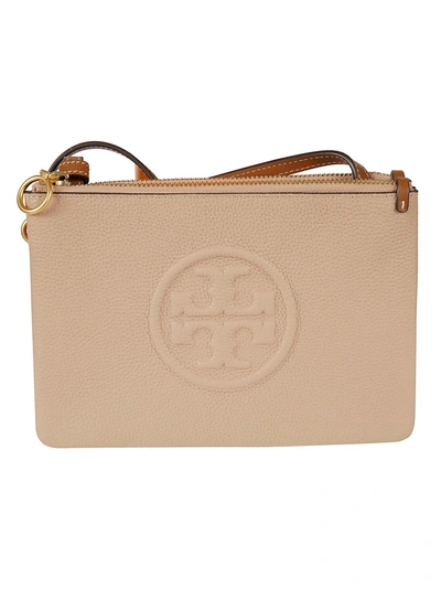 Tory Burch Perry Bombe leather Top double zip floral Crossbody Bag